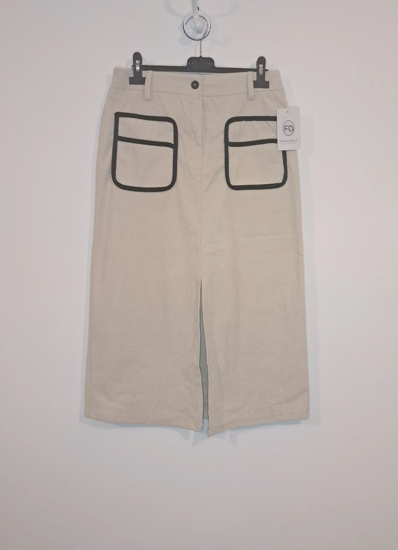 Chic Neutral Midi Cord Skirt • Elastic Waist Comfort • TU • Vintage Style • Fall Essential